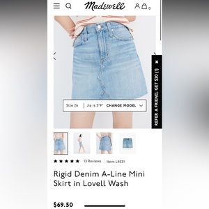 Madewell Denim A-line mini skirt in Lovell wash, size 25